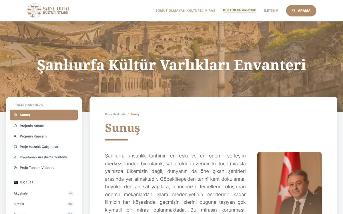 Şanlıurfa Kültür Atlası arayüzü